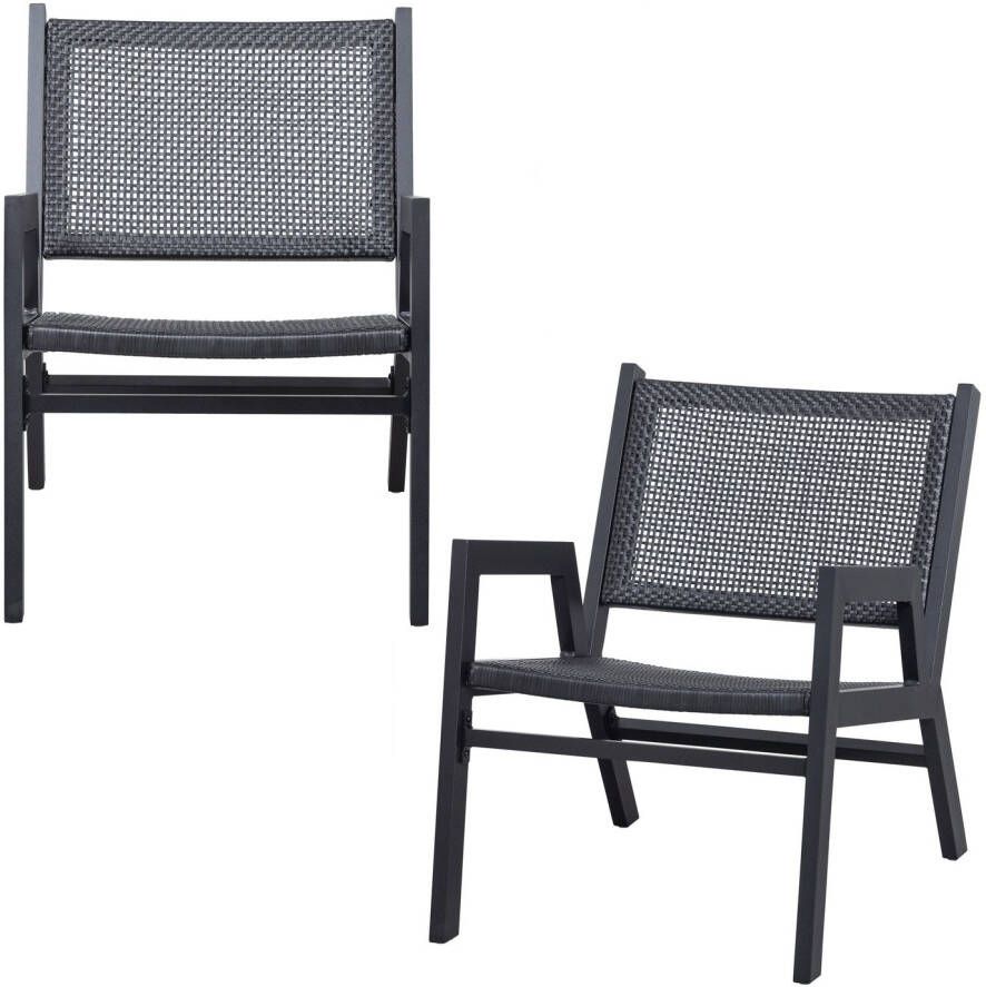 WOOOD Tuin Fauteuil Met Armleuning Pem Aluminium Zwart Set Van 2