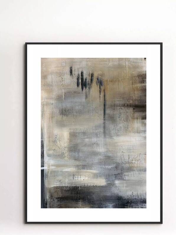 Sizland Dezign Poster Foggy Meadow No. 2 Papier Grijs Bruin Beige & Wit Groot