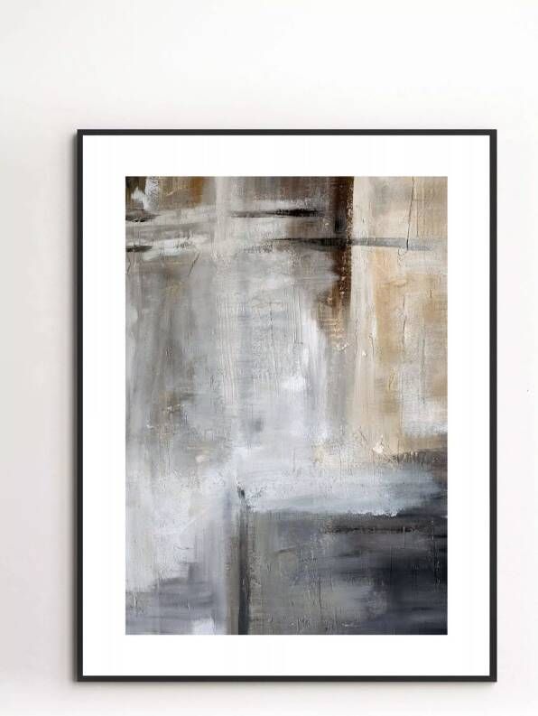 Sizland Dezign Poster Foggy Meadow No.1 Papier Grijs Bruin Beige & Wit Klein