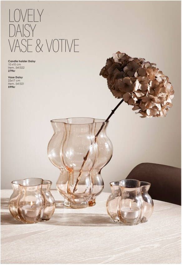Sizland Dezign Waxinelichthouder glas waxinelichthouder Daisy klein waxinelichthouder beige