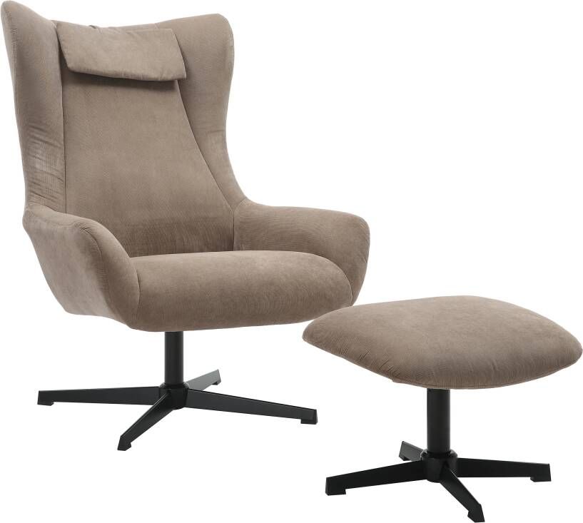 Artistiq Living Artistiq Draaifauteuil Mendy Met hocker Rib Bruin