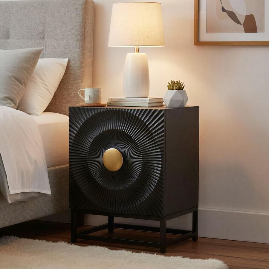Artistiq Living Artistiq Nachtkastje Shantae Mangohout Met 1 deur Zwart