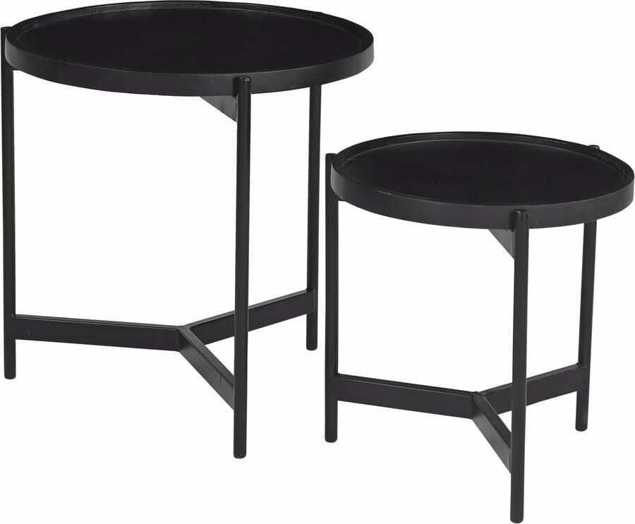 Artistiq Living Artistiq Ronde Bijzettafel Davona Mangohout Set van 2 stuks Zwart