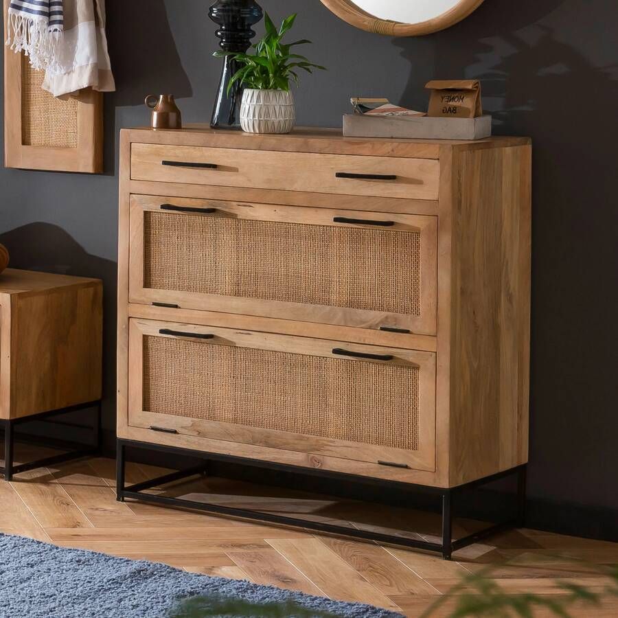 Artistiq Living Artistiq Schoenenkast Denice Mangohout en rotan 91 x 85cm