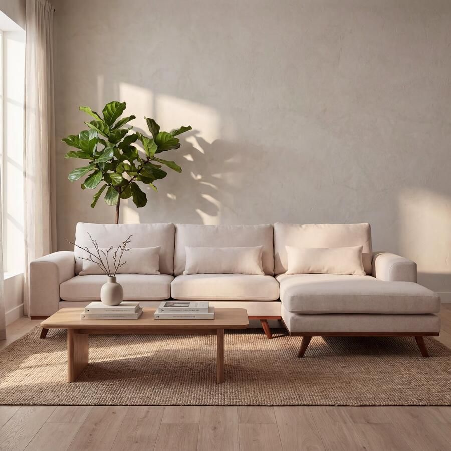 BASE 3-zits Hoekbank Kirstan Rechts 283cm Grande stof Beige