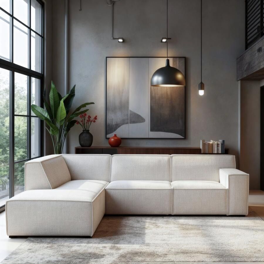BASE 3-zits Hoekbank Ronie Links 285cm Cremona stof Beige