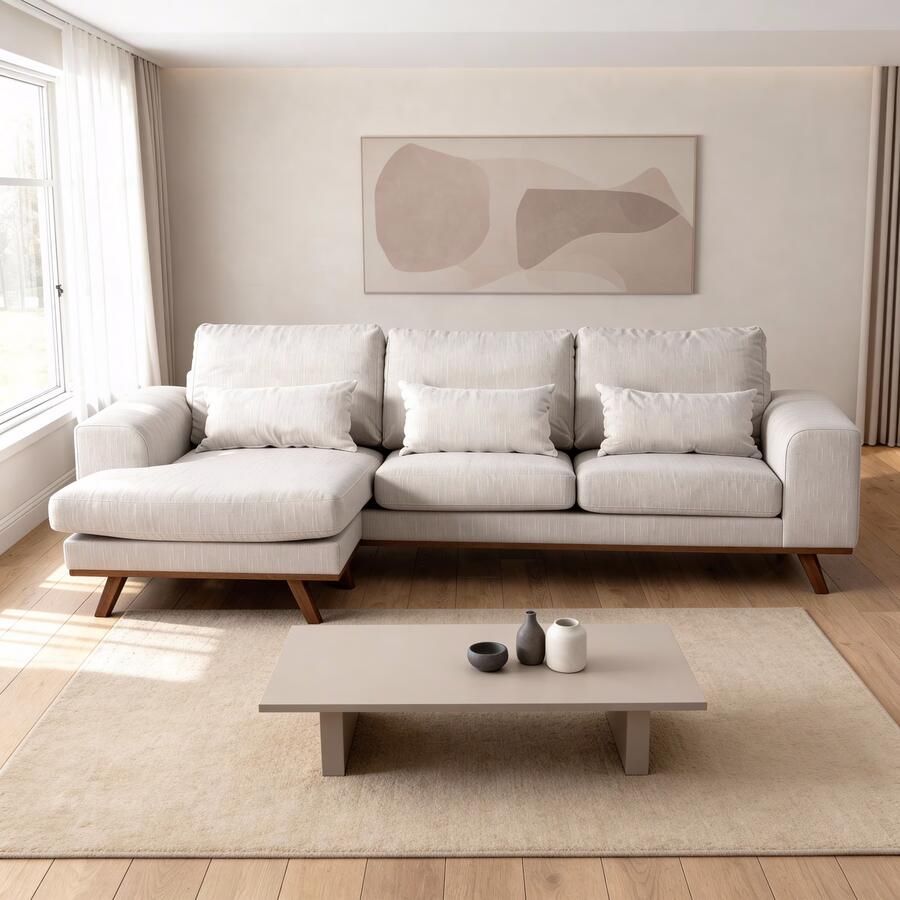 BASE 3-zits Loungebank Kirstan Links Rechts 222cm Grande stof Beige