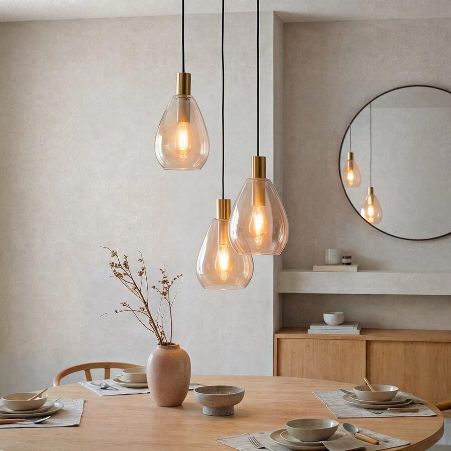 BASE Hanglamp Aislynn 3-lamps Glas Amber