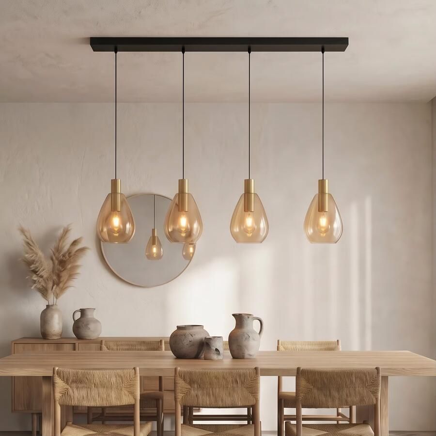 BASE Hanglamp Aislynn 4-lamps Glas Amber