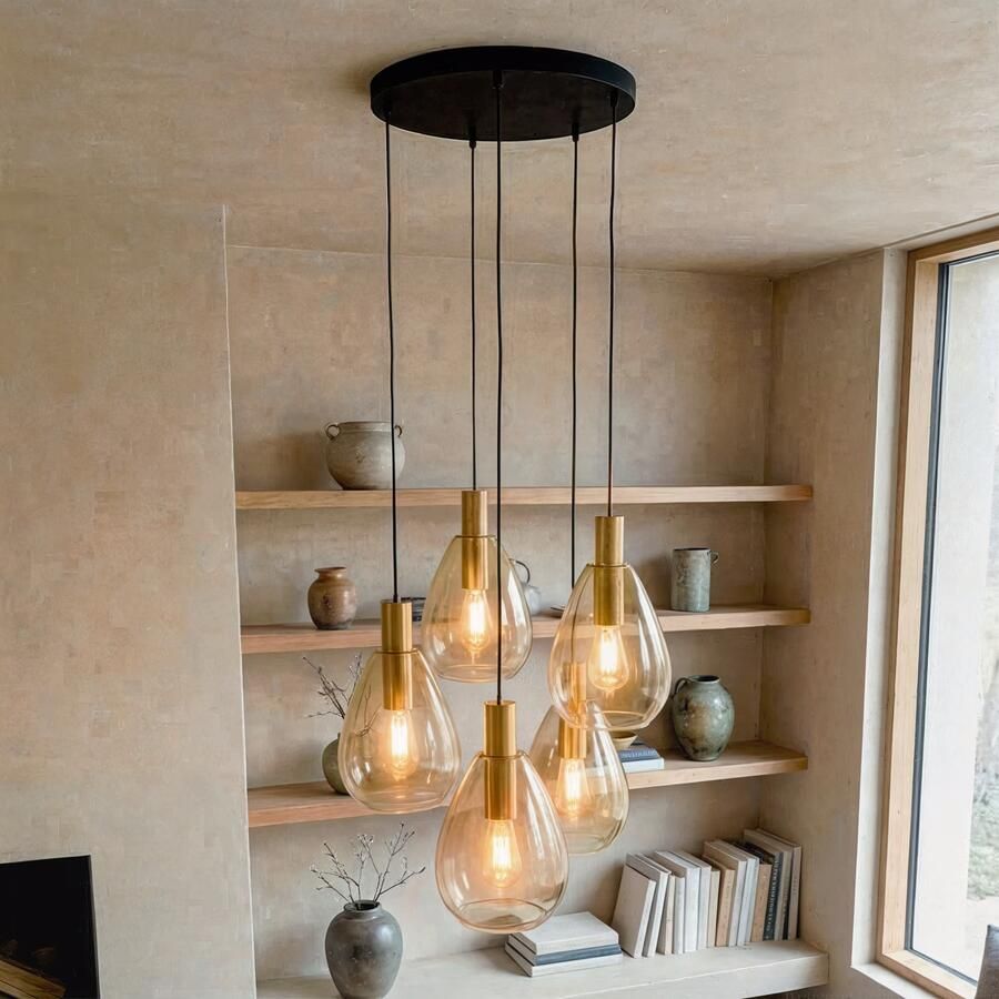BASE Hanglamp Aislynn 5-lamps Glas Amber