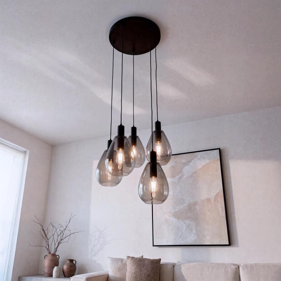 BASE Hanglamp Aislynn 5-lamps Glas Smoke