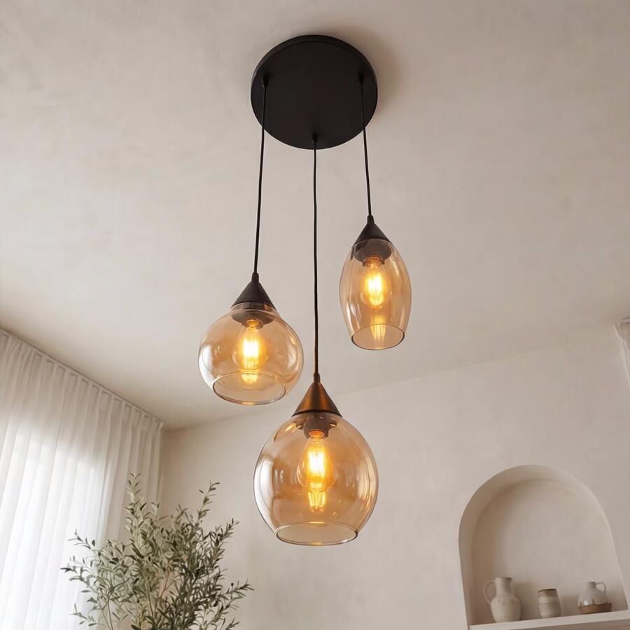 BASE Hanglamp Esperanza 3-lamps Glas Amber
