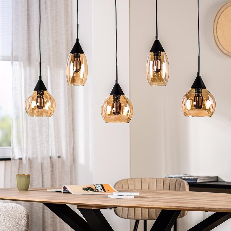 BASE Hanglamp Esperanza 5-lamps Glas Amber