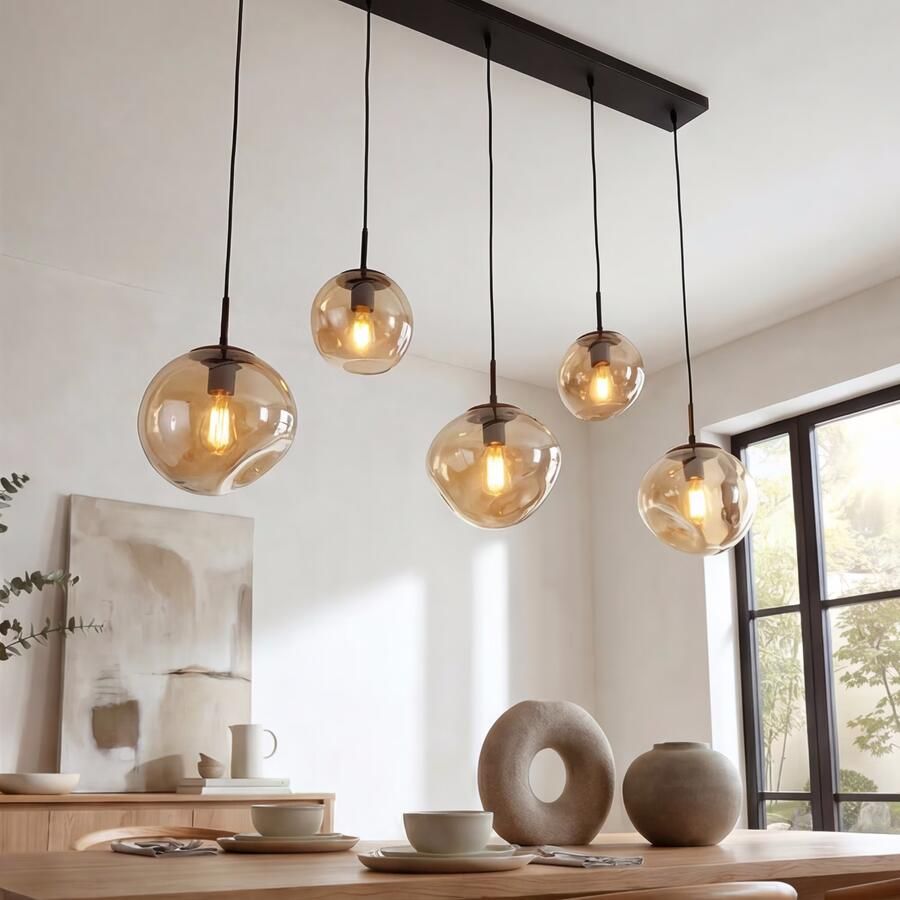 BASE Hanglamp Kasim 5-lamps Glas Amber