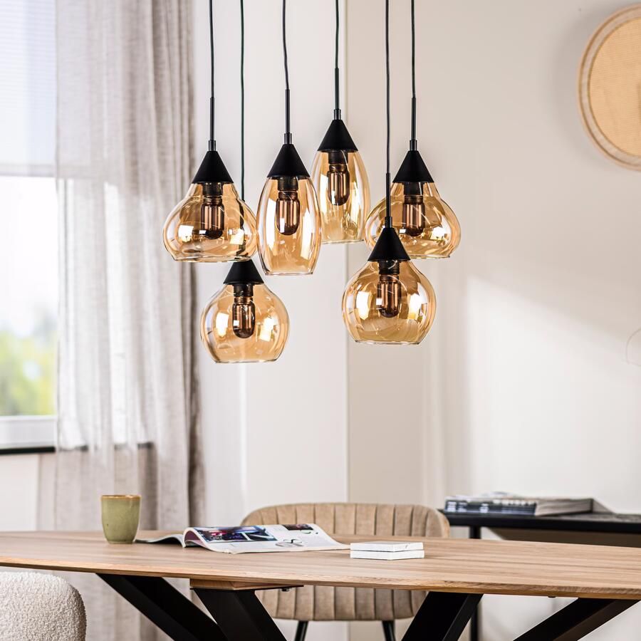 BASE Hanglamp Nino 6-lamps Glas Amber