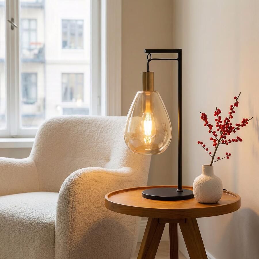 BASE Tafellamp Aislynn 1-lamps Glas Amber