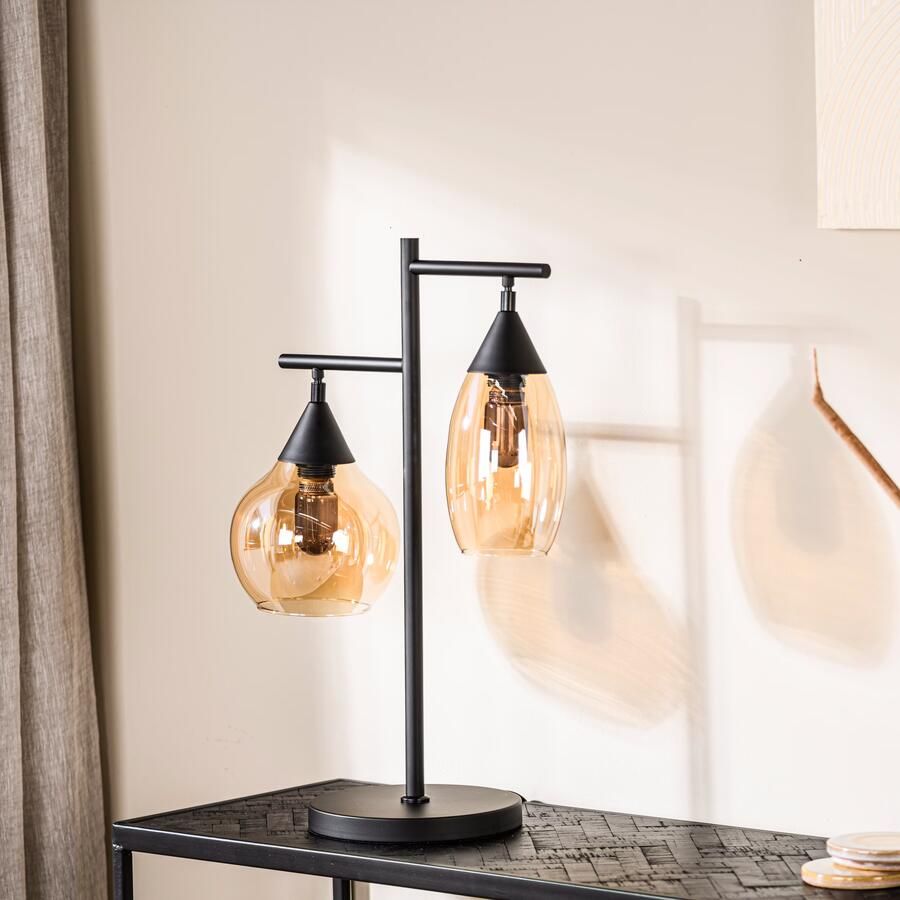 BASE Tafellamp Landi 2-lamps Glas Amber