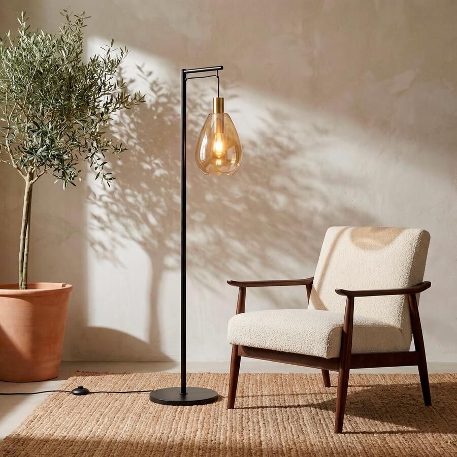 BASE Vloerlamp Aislynn 1-lamps Glas Amber