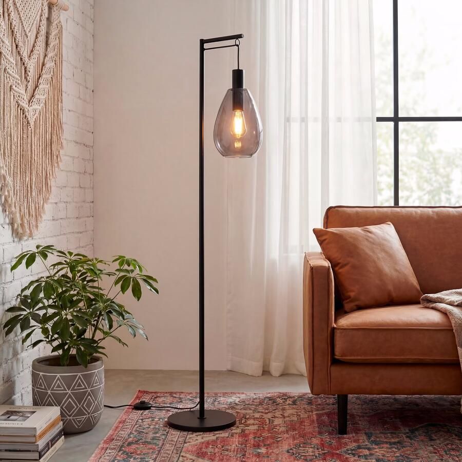 BASE Vloerlamp Aislynn 1-lamps Glas Smoke