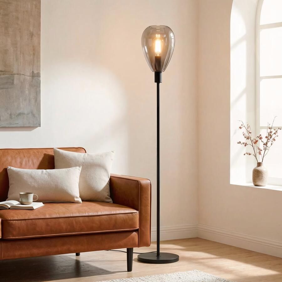 BASE Vloerlamp Aislynn 1-lamps Glas Smoke