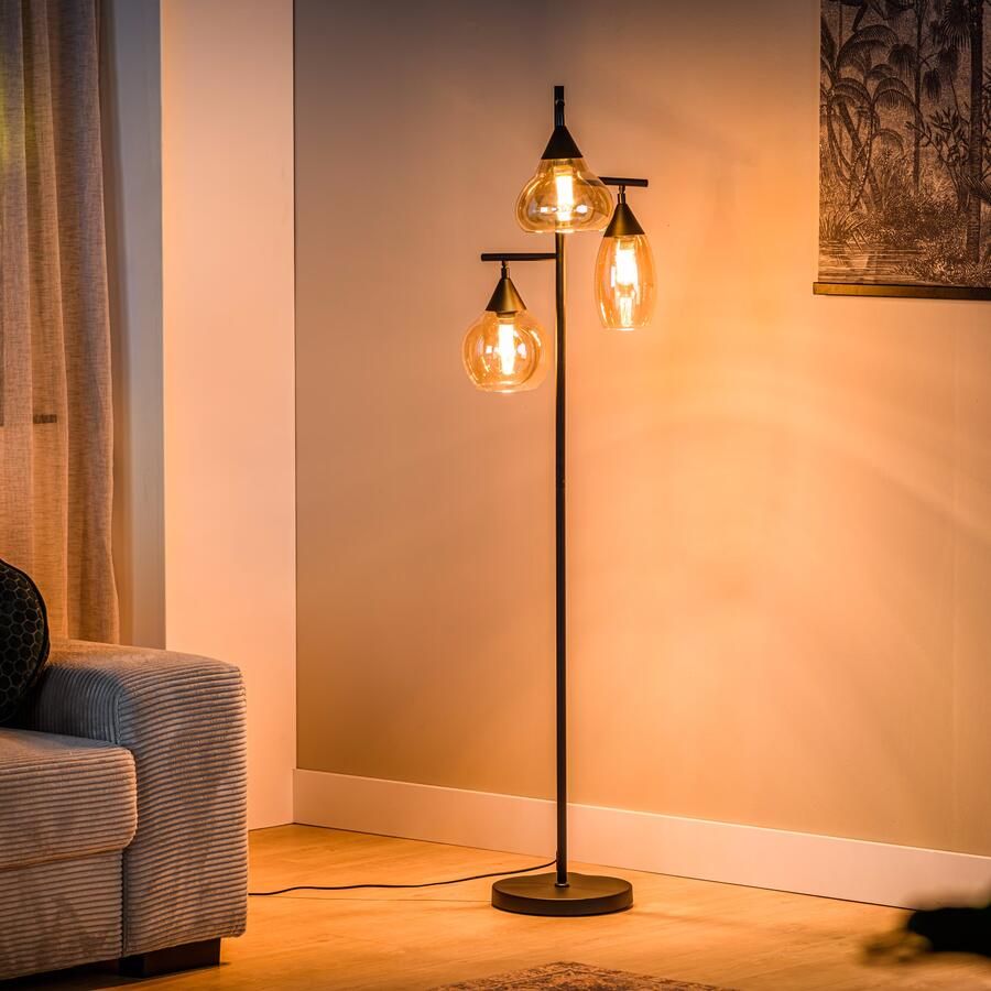 BASE Vloerlamp Landi 3-lamps Glas Amber