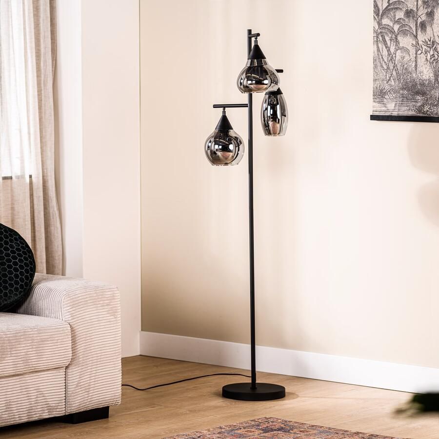 BASE Vloerlamp Landi 3-lamps Glas Smoke