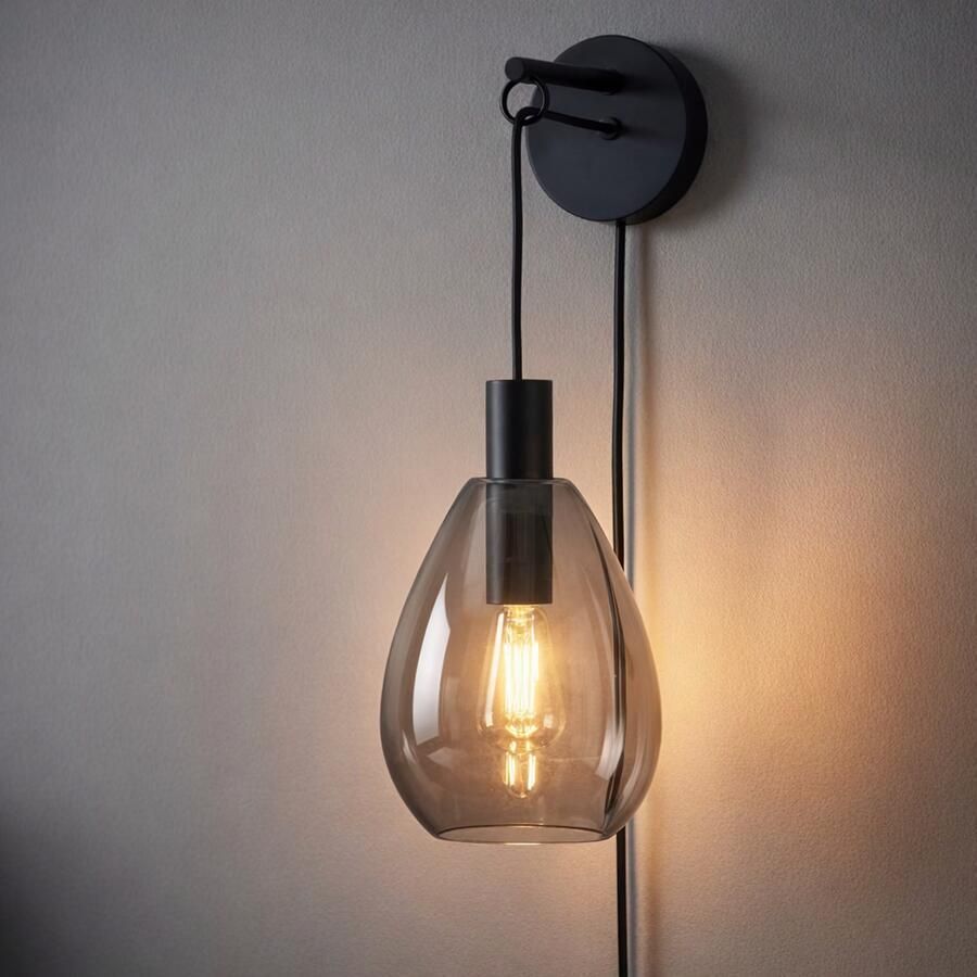 BASE Wandlamp Aislynn 1-lamps Glas Smoke