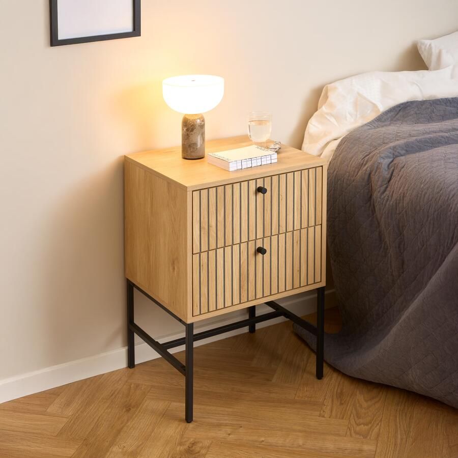 Bendt Nachtkastje Davon Eikenlook Met 2 laden Naturel