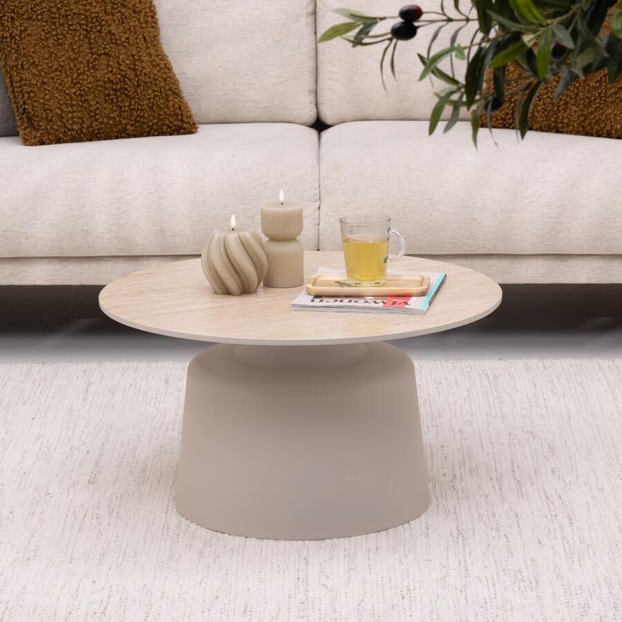 Sohome Ronde Salontafel Noelle Keramiek in travertinlook 70cm Beige