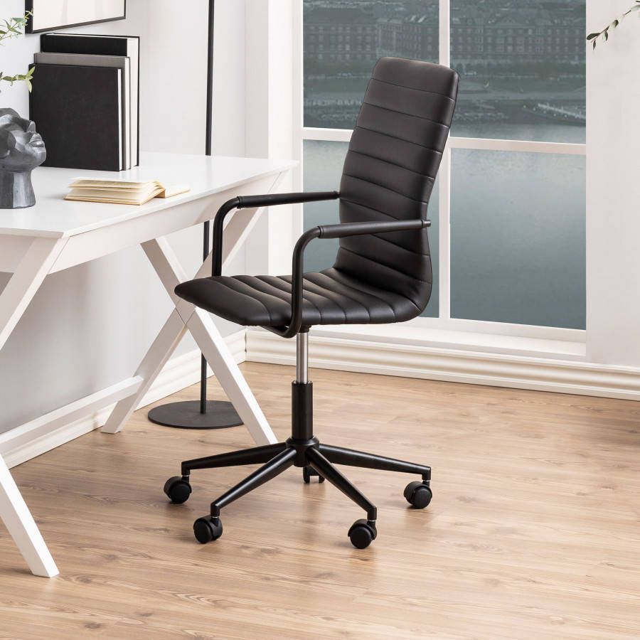 Pit-Art Bureaustoel Retro zwart PU leder met zwart metalen poten - Foto 2