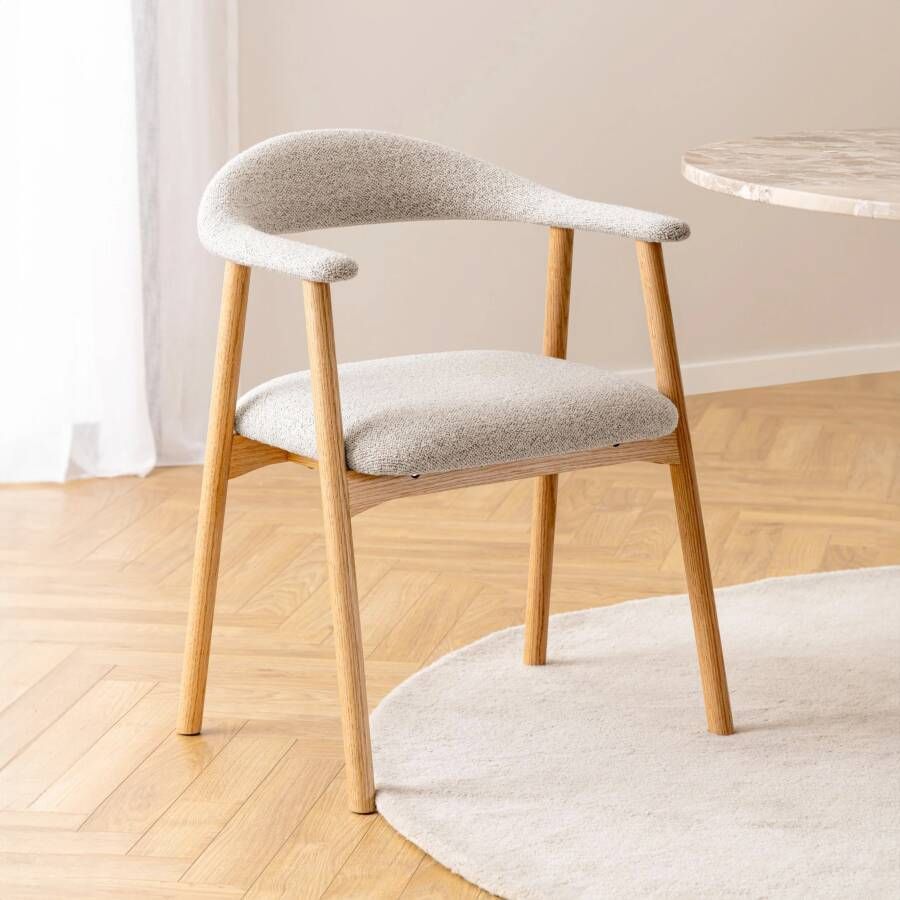 Bendt Eetkamerstoel Gerado Eikenhout en bouclé Beige