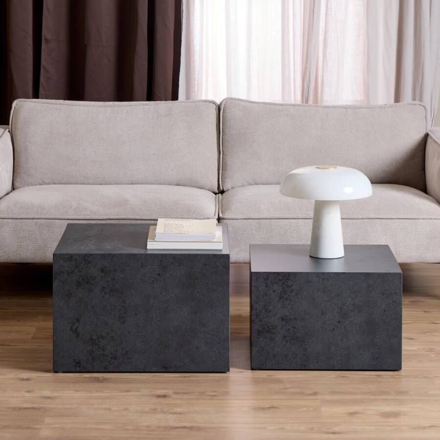 Bendt Salontafel Flavian Black Ocean look Set van 2 stuks Zwart Vierkant