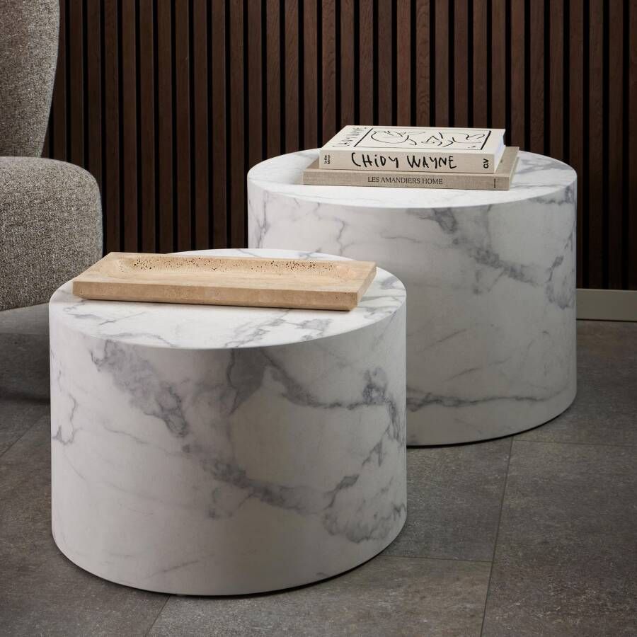 Bendt Salontafel Flavian Marmerlook Set van 2 stuks Wit Rond