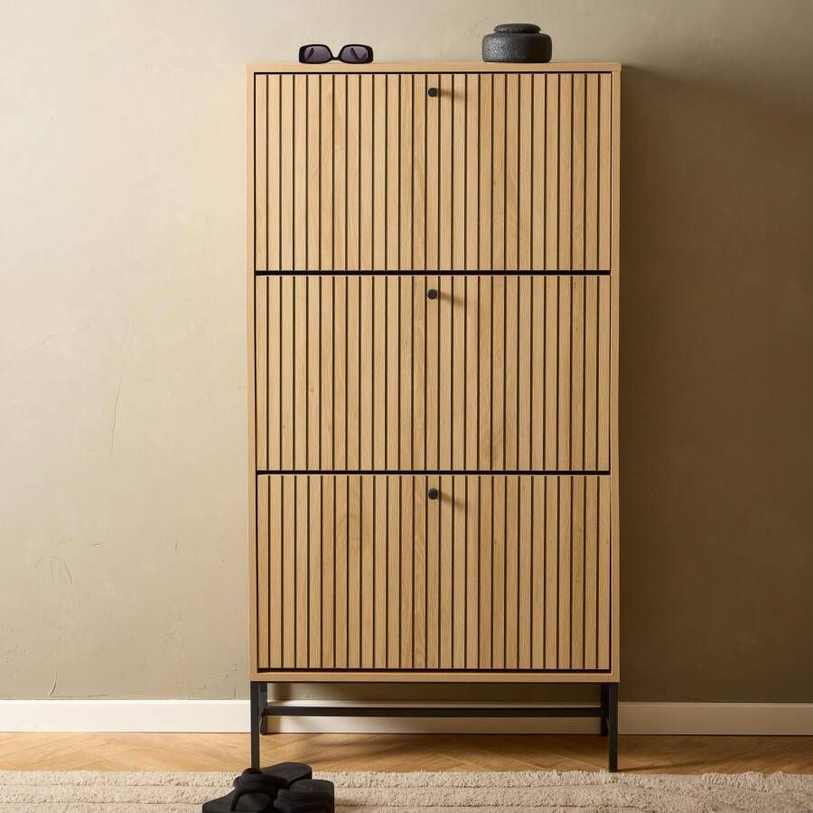 Bendt Schoenenkast Davon Eikenlook 140 x 72cm Naturel latjes