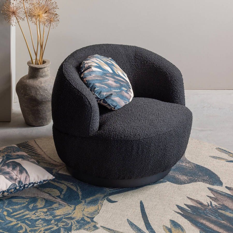 BePureHome Draaifauteuil 'Woolly' Bouclé kleur Antraciet