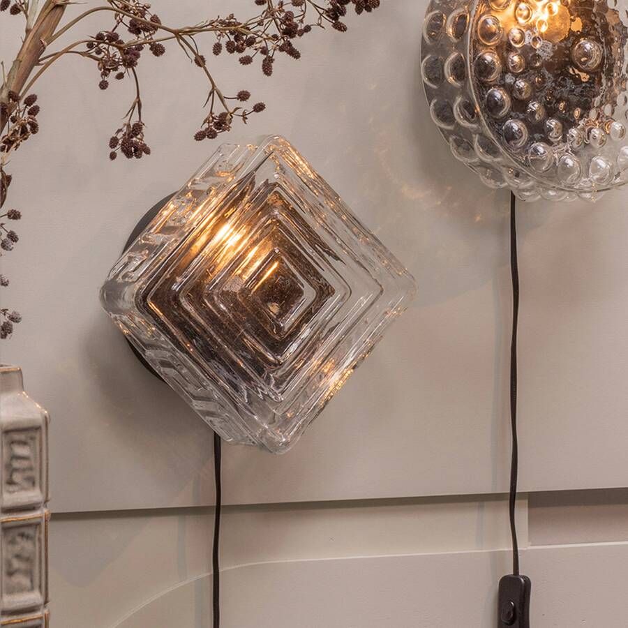 BePureHome Wandlamp Piazza Glas 20 x 20cm Zwart