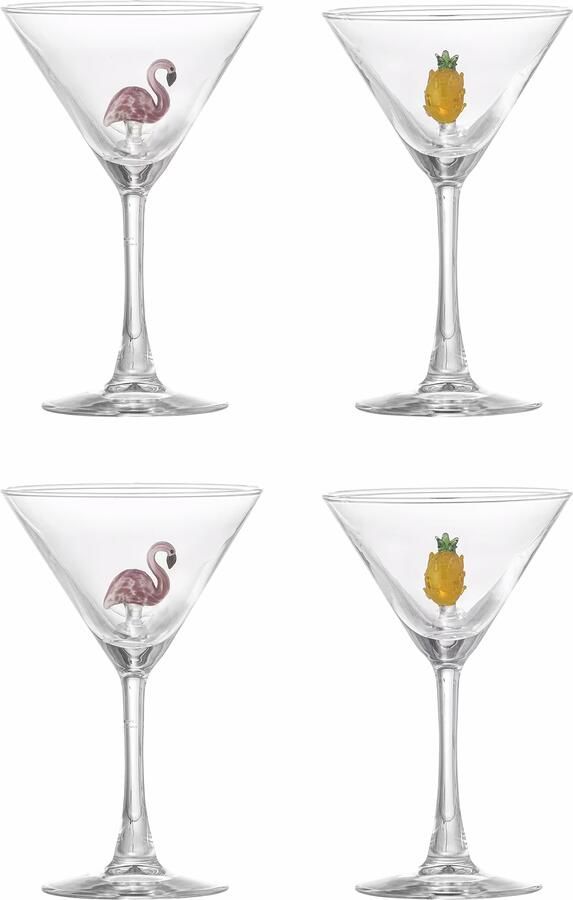 Bloomingville Cocktailglas Misa Flamingo Ananas Set van 4 stuks Transparant