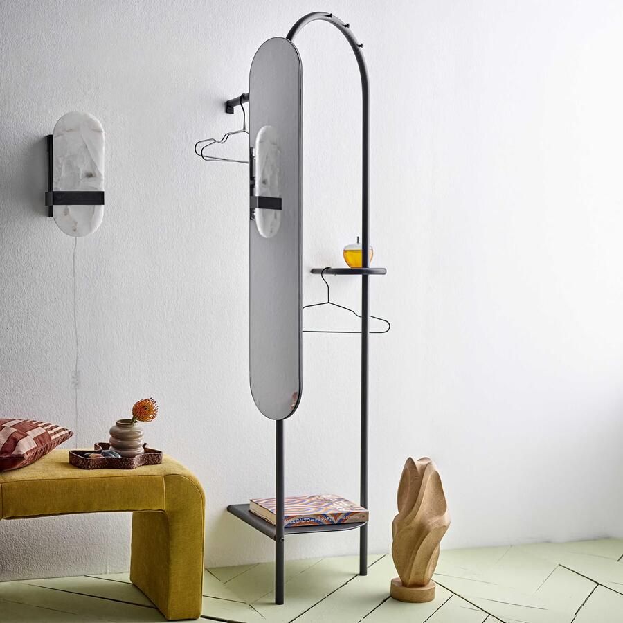 Bloomingville Kapstok Belen Met spiegel 185cm Zwart Passpiegel