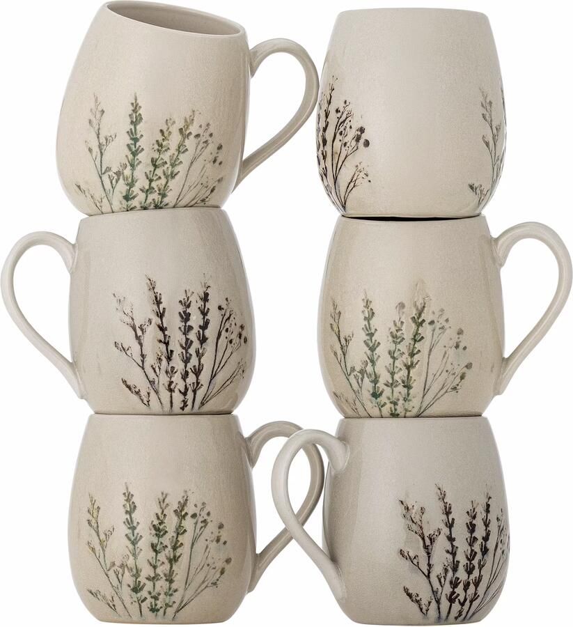 Bloomingville Mok Bea 11cm Set van 6 stuks Naturel