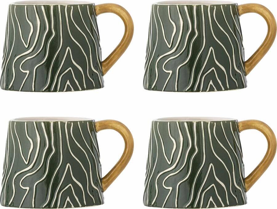Bloomingville Mok Woodsby Set van 4 stuks Meerkleurig