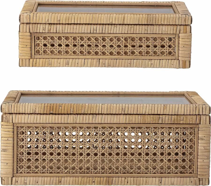 Bloomingville Opbergbox Lally Rattan en glas Set van 2 stuks Naturel