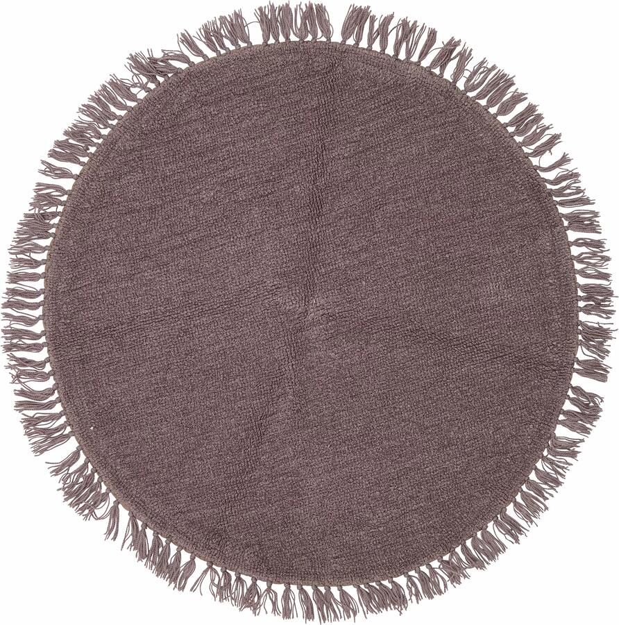 Bloomingville -collectieVloerkleed rond Lenea paars wol met franjes