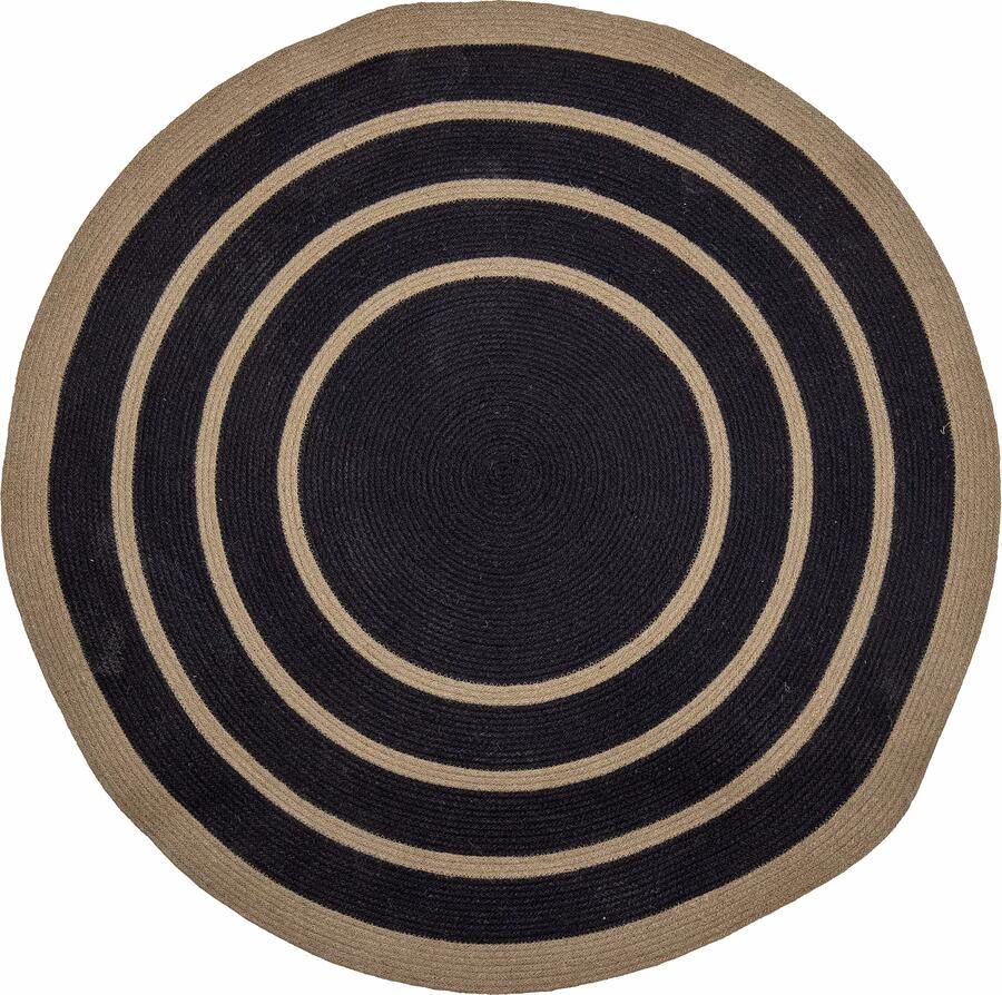 Bloomingville Rond Vloerkleed Lune Zeegras en jute 120cm Zwart
