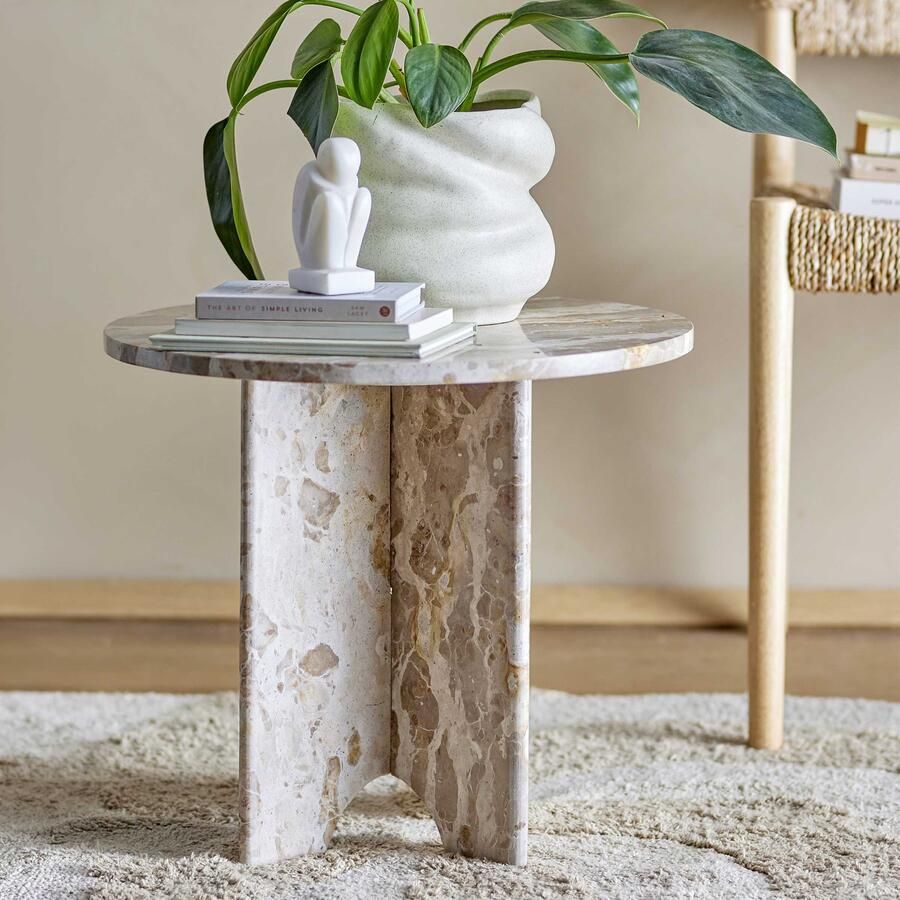 Bloomingville Ronde Bijzettafel Jasmia Marmer 46cm Bruin