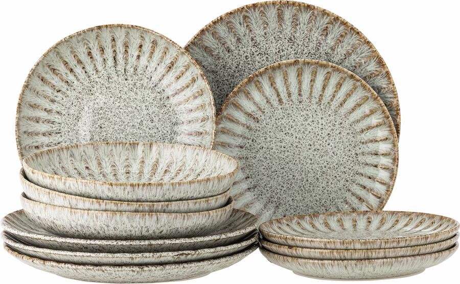 Bloomingville Serviesset Fleur Set van 12 stuks Naturel