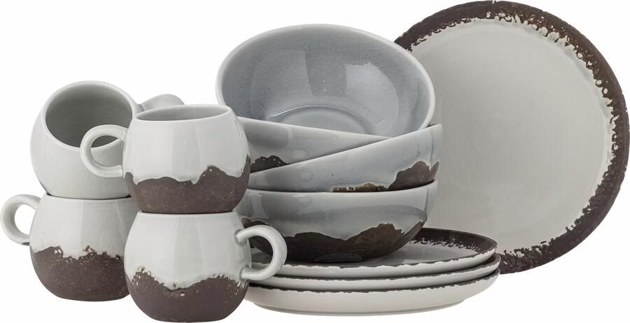 Bloomingville Serviesset Paula Set van 12 stuks Blauw Bruin