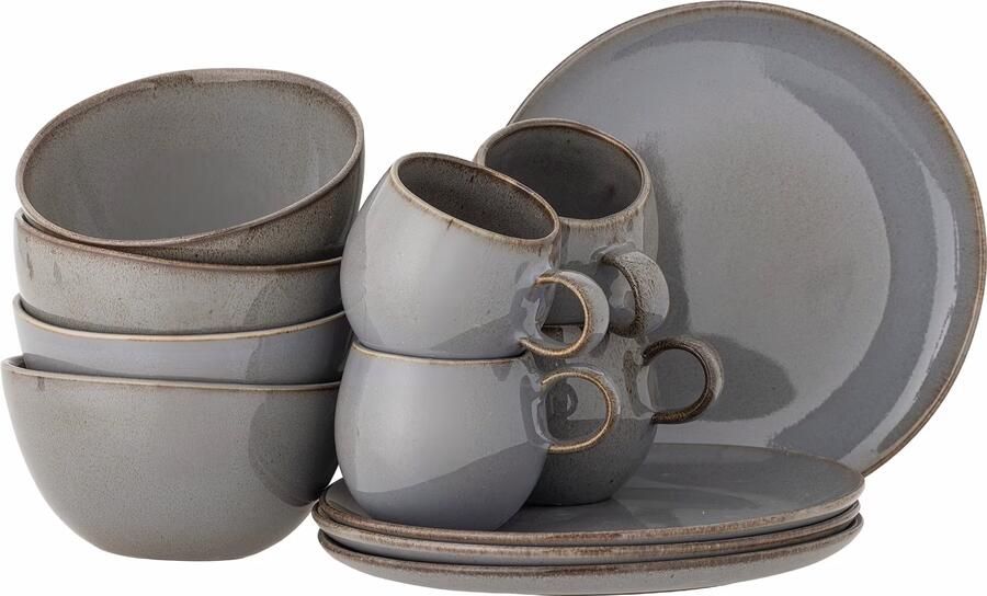 Bloomingville Serviesset Sandrine Set van 12 stuks Grijs