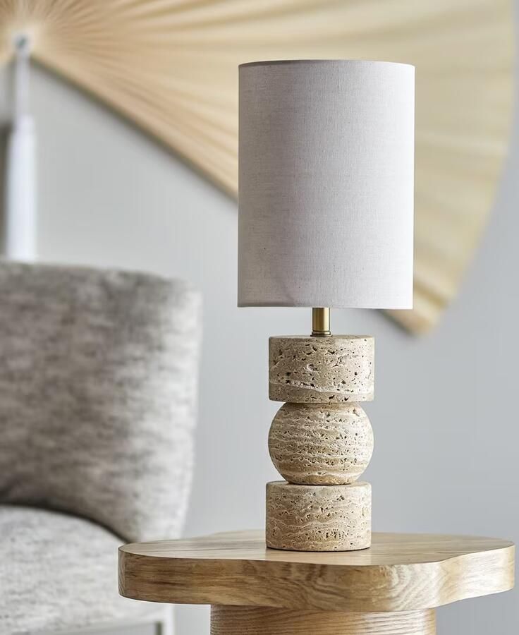 Bloomingville Tafellamp Marci Travertin en linnen 53cm hoog Naturel
