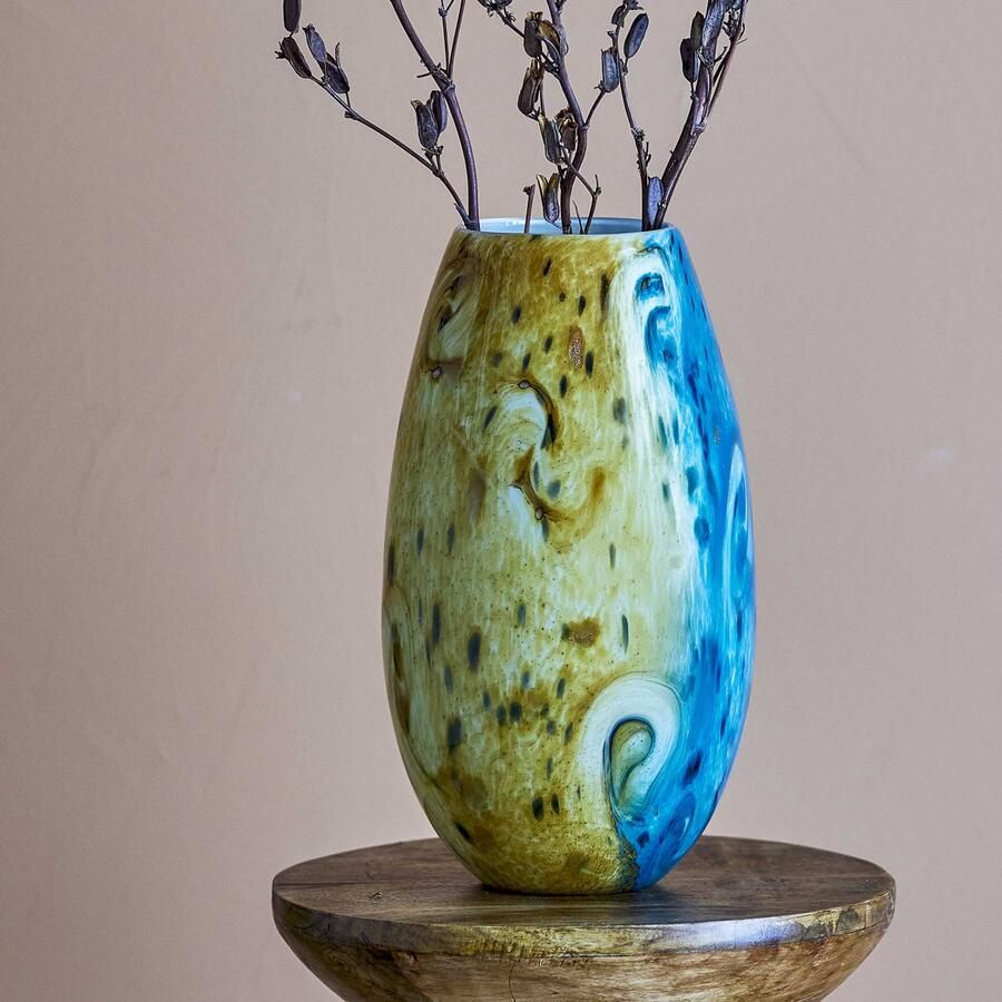 Bloomingville Vaas Kalian Glas 30cm hoog Blauw