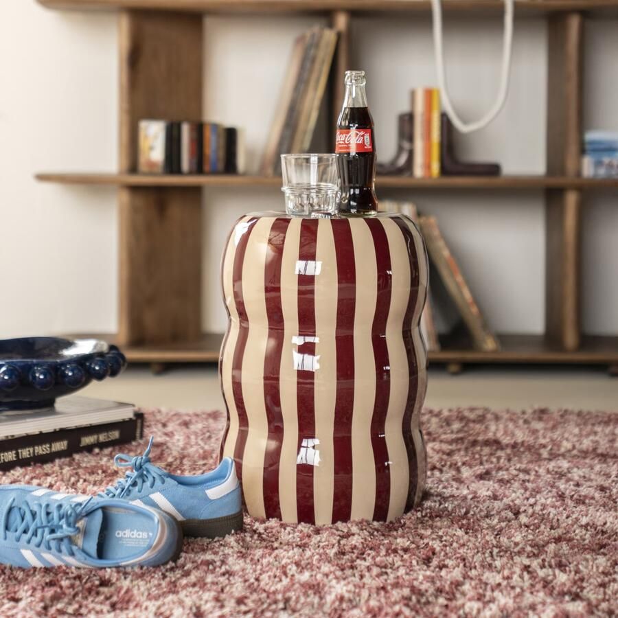 By-Boo Bijzettafel Candice 28cm Beige Burgundy Rond